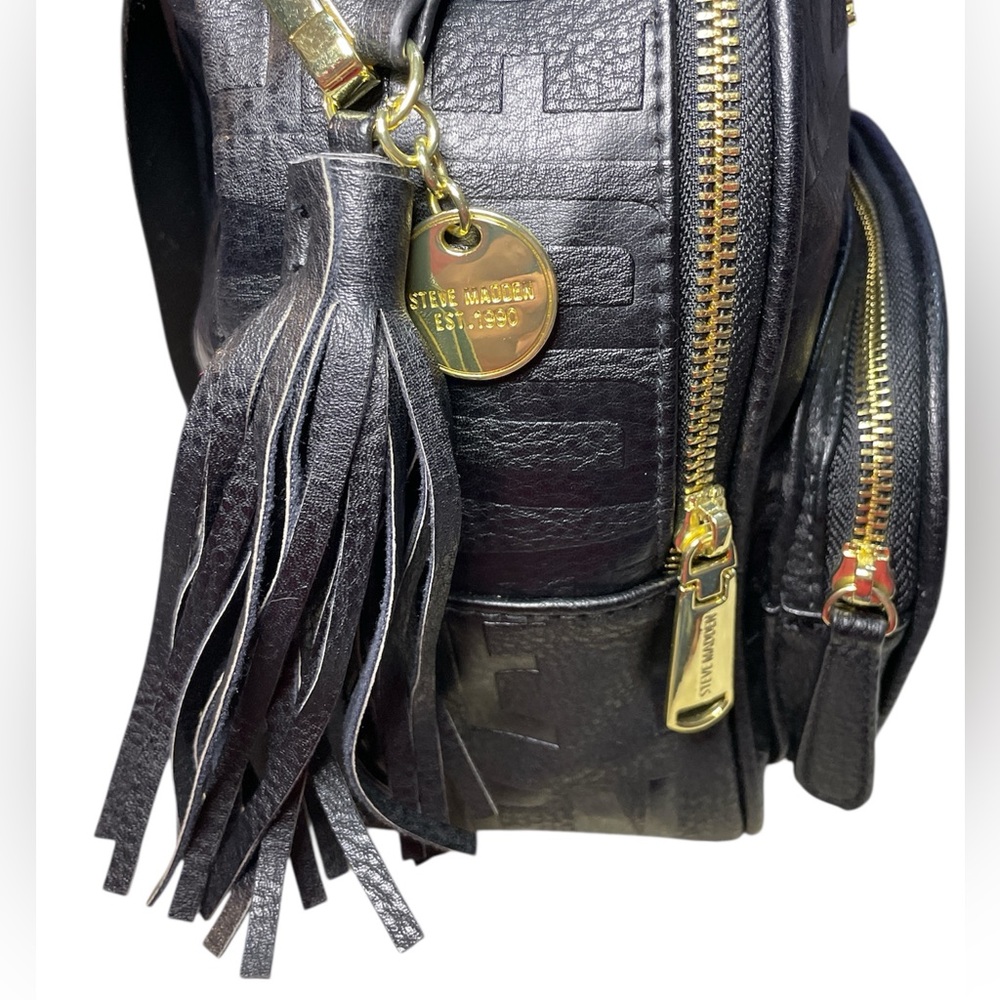 Steve Madden Embossed Black Backpack with Gold Details - Picture 5 of 13